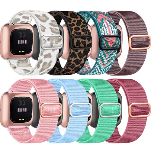 Zspoly 8 Pack Elastic Bands Compatible with Fitbit Versa, Adjustable Nylon Braided Strap Solo Loop Sport Replacement Wristband for Women & Men Smart Watch