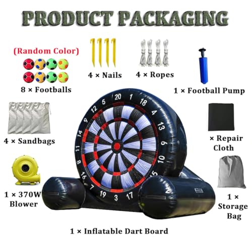 Quixnova Riesiges Kick-Darts-Set – Aufblasbares Kick- und Wurf-Fußball-Ziel-Dartboard mit 8 Fußbällen, Tragetasche und 370-W-Gebläse für Kinder und Erwachsene, Outdoor, Picknick, Party – Bild 8