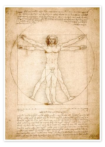 Homme de Vitruve Poster de Leonardo da Vinci 30 x 40 cm Beige Tableaux Décoration murale
