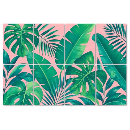 8 Pack Paneles Acústicos Decorativos con Hojas Tropicales Verdes, Absorbentes de Sonido, Auto-Adhesivos para Estudios de Grabación y Oficina 48"x32"
