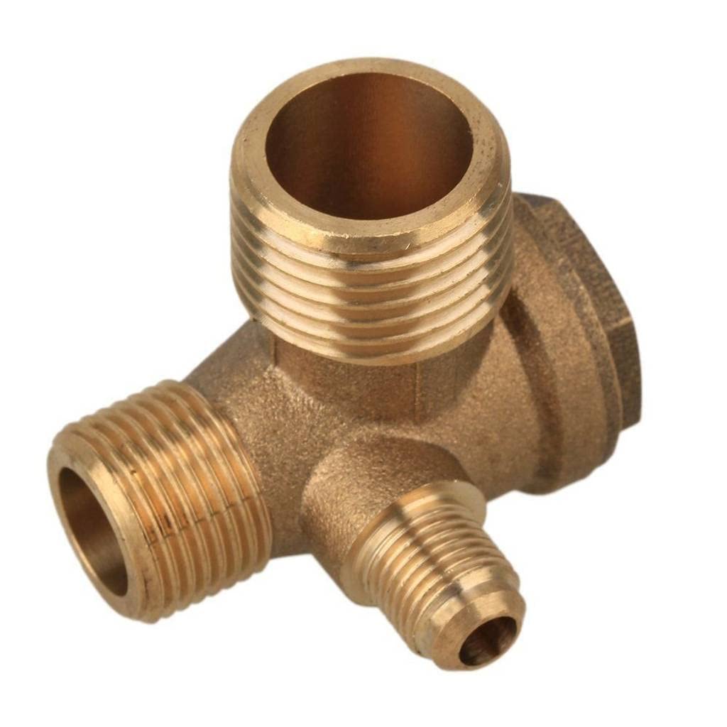 Feedal Men's Thread 3-Way Air Compressor Valve Threaded 90 Degree Brass Non-Return Check Valve Spare Parts Air-Compressor Accessories Tube Connector Tool