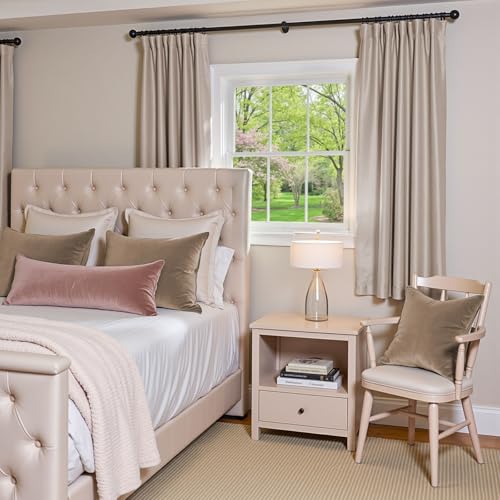 Image of Oatmeal Velvet Curtains Cream Rod Pocket 52x72 Inch 2 Panels | Soft Velvet, Room Darkening, For Small Windows, Kitchens & Bathrooms, Light Shifting Texture, Elegant Drape, Warm