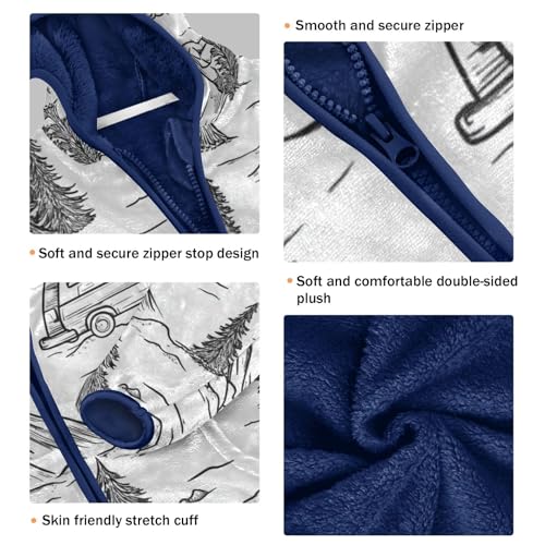 Vintage Hand Drawn Camping Girls Fleece Jacket Girls Fall Jacket Girls Zip Up Hoodie Girls Sherpa Jacket 2-10T3