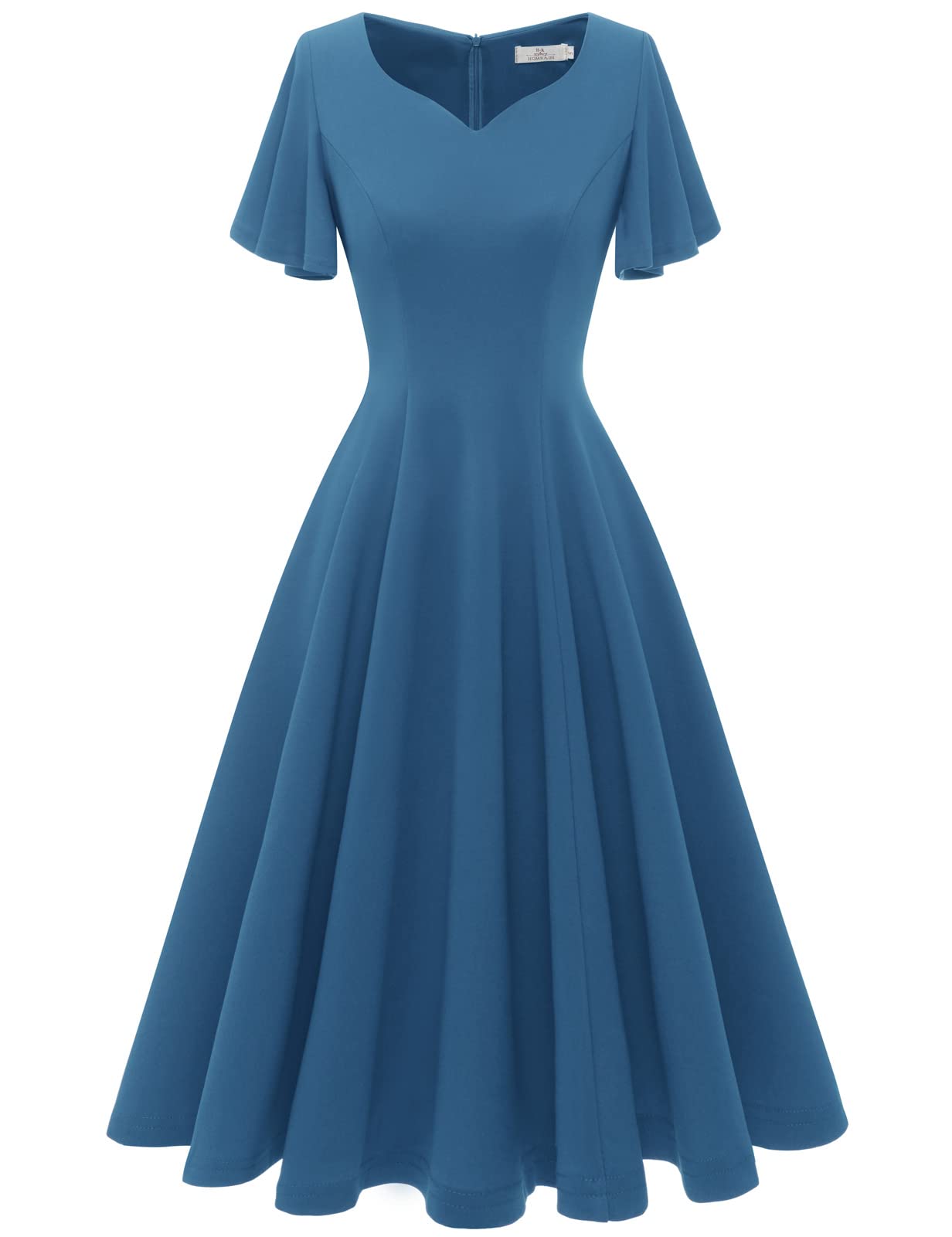 HomRain Vestidos de cóctel de manga con volantes para invitados de boda, vestido de fiesta largo hasta el té