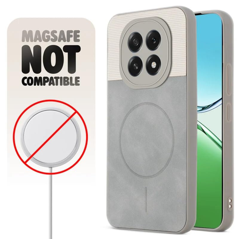 Image of Bintage case Dual-Leather Macc-Safe Design Phone Case| Soft Touch Finish | Full Camera Protectection Back Cover Compatible for Oppo CPH2721 / Oppo F29 5G - White & Matelic Grey