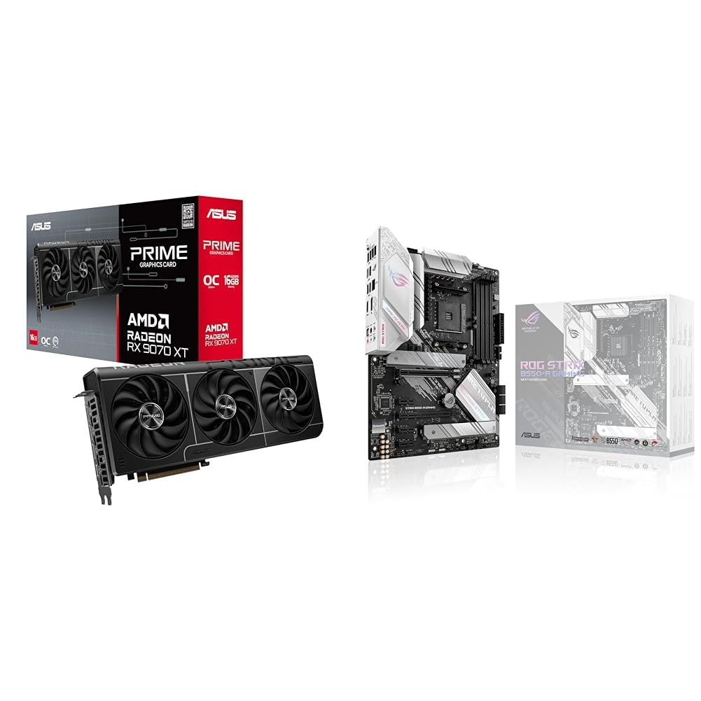 ASUS Prime Radeon RX 9070 XT OC Edition Carte Graphique Gaming + ROG Strix B550-A Gaming Carte mère AMD Ryzen AM4 ATX