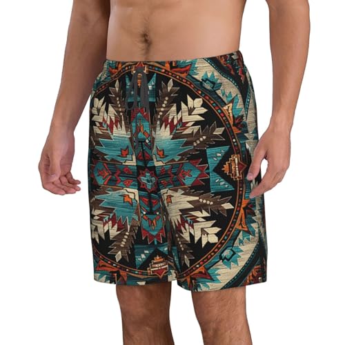 Round Native American Tribal Geometric Southwestern Men's Quick Dry Swim Trunks Surfing Beach Mesh Board Shorts2