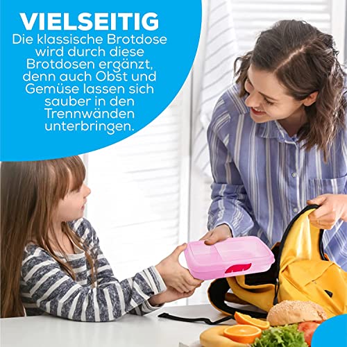 Foto von Brotdose Kinder mit Fächern, Brotdosen 3 Stück, Lunchbox Kinder ohne BPA, Frühstücksbox Brotzeitbox, Lunchboxen mit 3 Trennfächern + Clickverschluss, 100% Recyclebar, Grün, Blau, Rosa, Model:Ane