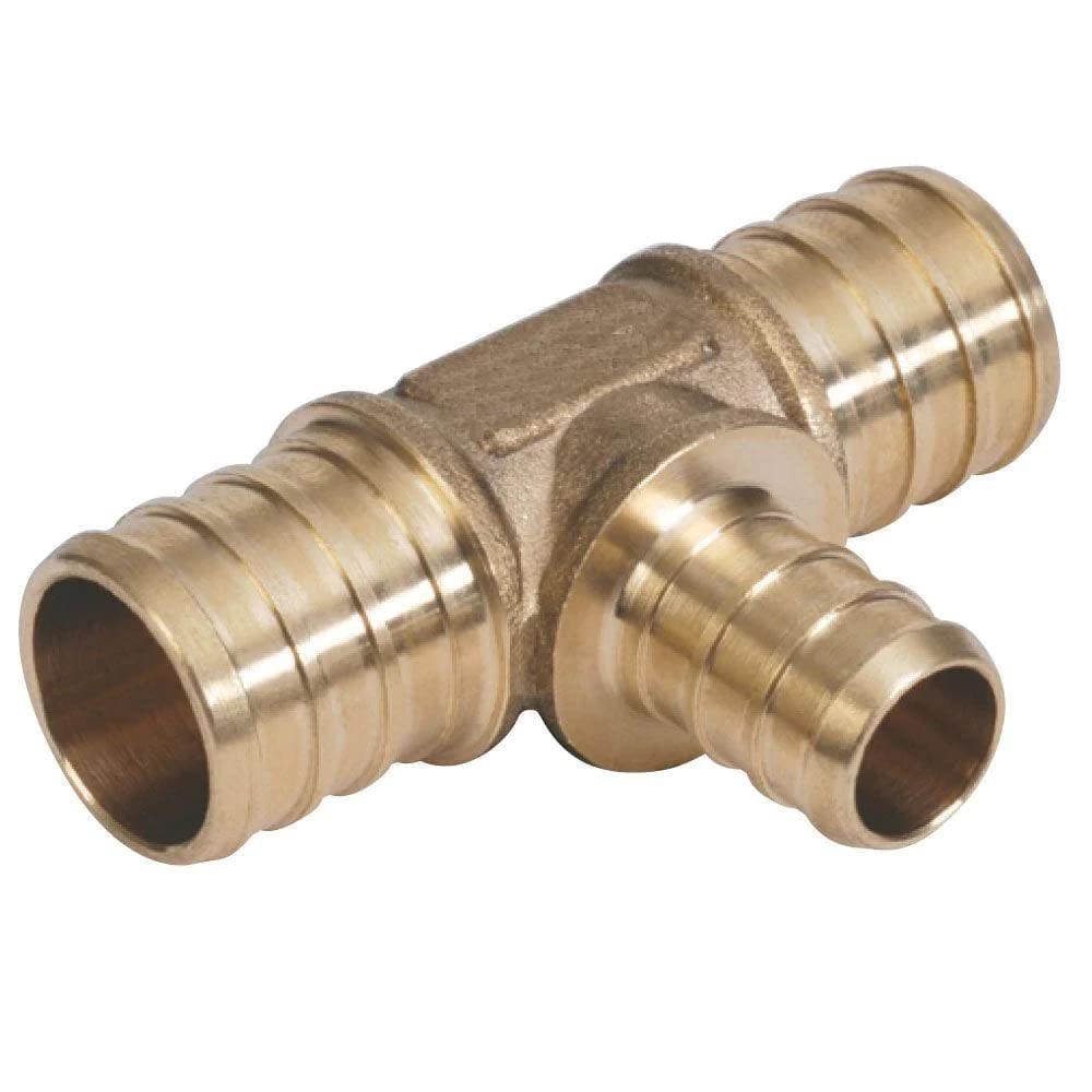 Ventral Copper 3/4 X 3/4 X 1/2 Inch Pex Barbed Transition Tee Connector Fitting Crimp Brass For Pex Pipe Tubing, No Lead 5 In Pack
