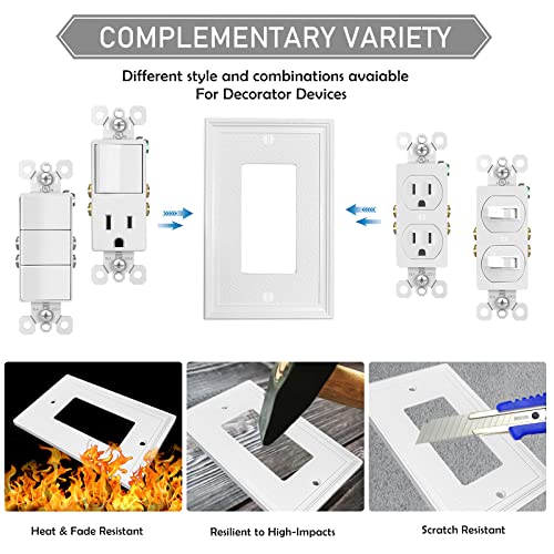1-Gang Modern Decorative Wall Plate Light Switch Plate Outlet Cover, Natural Texture Design, White (Single Decorator,4-Pack) #TOP2