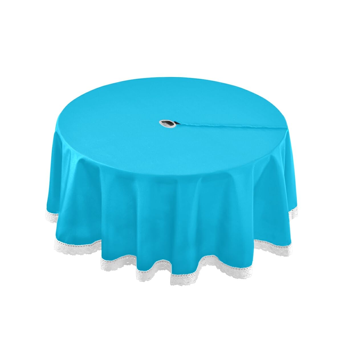 xigua Indoor Outdoor Spillproof Round Tablecloth Waterproof with Zipper Umbrella Hole Patio Table Cloths,Backyard Parties Spring/Summer Picnic BBQs - Sky Blue Solid Color