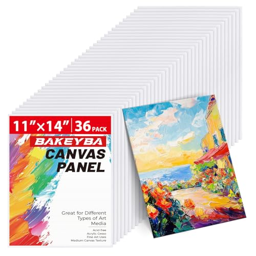 BAKEYBA Canvas Boards for Painting 36 Pack 11x14 Inch Blank Canvas Panels 100% Cotton Art Supplies for Acrylics Oil Watercolor Tempera Paints