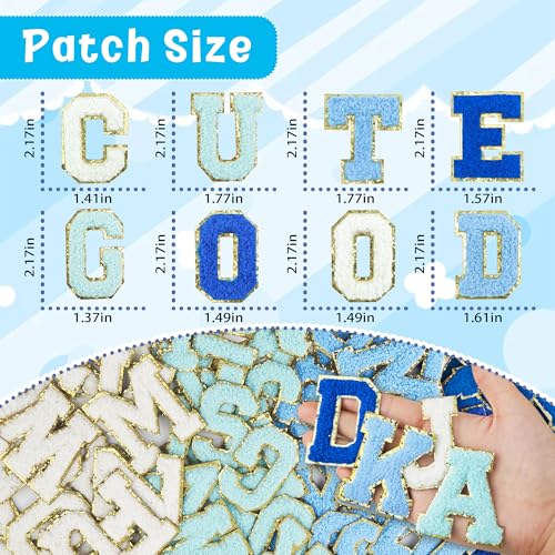 Self Adhesive Chenille Letters Patches 104PCS Blue Stick on Letter Patches Varsity Initial Patch Stickers for Clothes Bag Backpacks Hats Jackets DIY Crafts