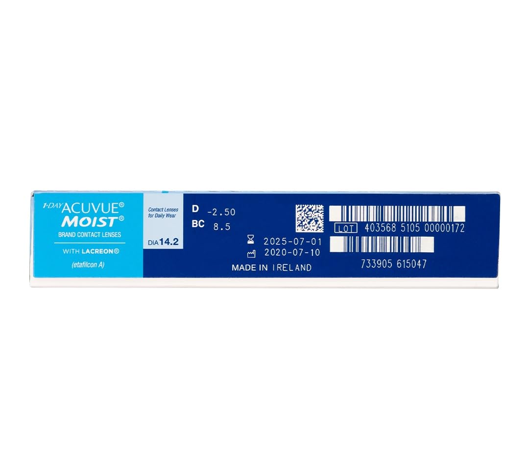 Acuvue 1-DAY MOIST - Lentillas diarias - protección UV - 90 lentes; -6 dioptrias; BC 8.5; DIAM 14.2