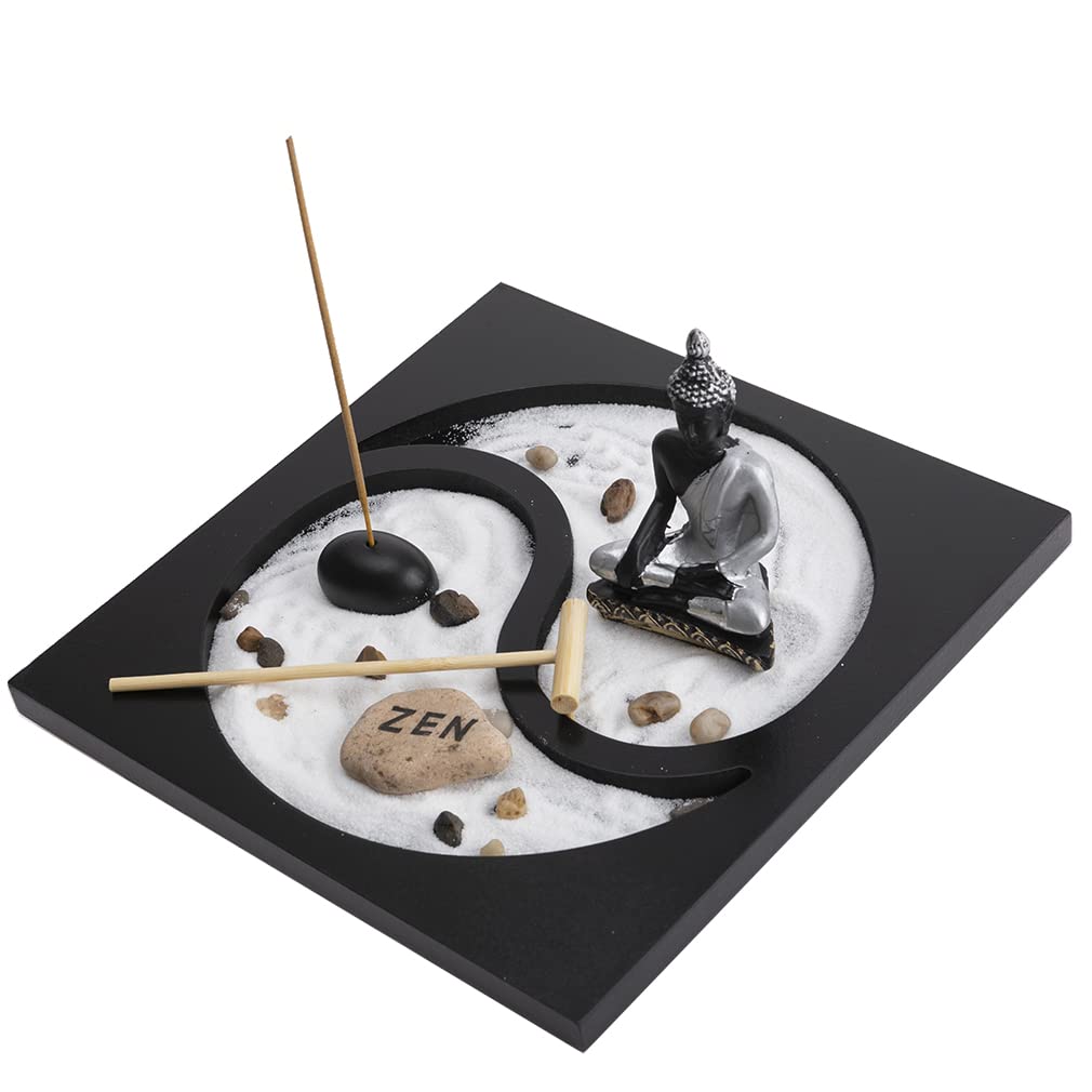 lachineuse - Porta incenso Buddha giardino giapponese - Decorazione Zen Interni Buddha - con sabbia, pietre e rateau - Decorazione Zen Meditazione - Oggetto decorativo asiatico - Idea regalo