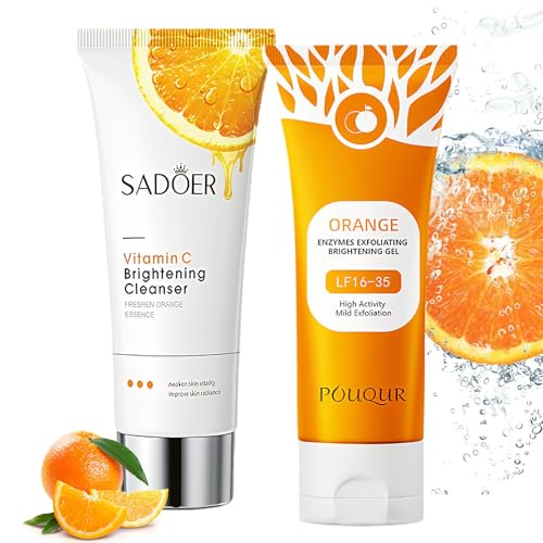 Gel Exfoliante Natural de Naranja 100 g + Limpiador Facial con Vitamina C 100 g | Exfoliación Suave y Limpieza Profunda | Exfoliante Facial de Naranja y Limpiador Facial con Vitamina C para una Piel R