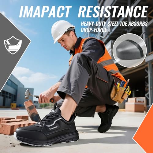 Image of Steel Toe Shoes for Men, Lightweight Safety Work Shoes, Breathable Puncture-Resistant Work Shoes for Warehouse, Factory and Light Construction