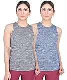 FULL TIME SPORTS® Damen Ärmellose & Rundhals Shirts, Rundhals Tank Tops Für Yoga, Fitness Workout & Laufen 2Er Pack (Schwarz Melange-Blau Melange, X-Large)
