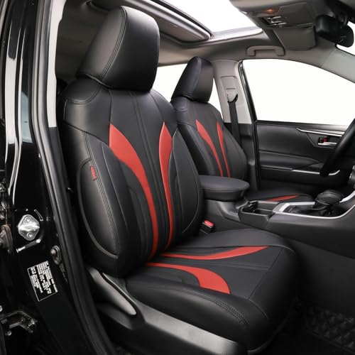 Image of EKR Rav4 Seat Covers Custom Fit for Toyota Rav4 (Hybrid) SE /XSE 2026, Car Seat Cover Full Set for SUV,Factory-Style Upgrade, Easy-Wipe Protection,Faux Leather(Black +Burgundy)
