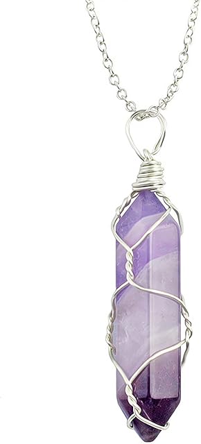 MADE BY HAND Crystal Necklaces Hexagonal Pointed Quartz Natural Healing Crystal Pendant Necklac Natural Gemstone Jewelry with Adjustable Chain for Women Girls