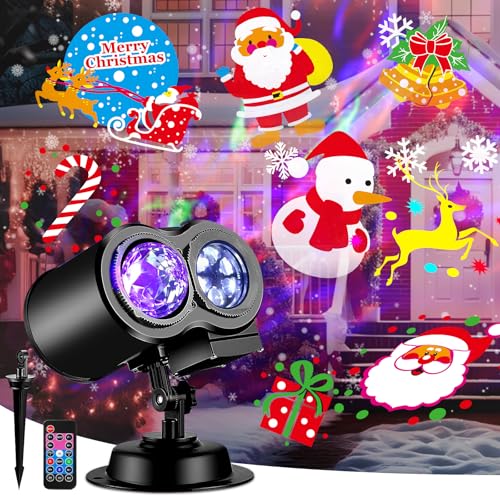 Brighter Christmas Decorations Projector Lights Outdoor, 2025 Upgraded Holiday Projectors with 19 HD Replaceable Slides (Ocean Wave & Patterns), Weatherproof Halloween Christmas Projector Light Show