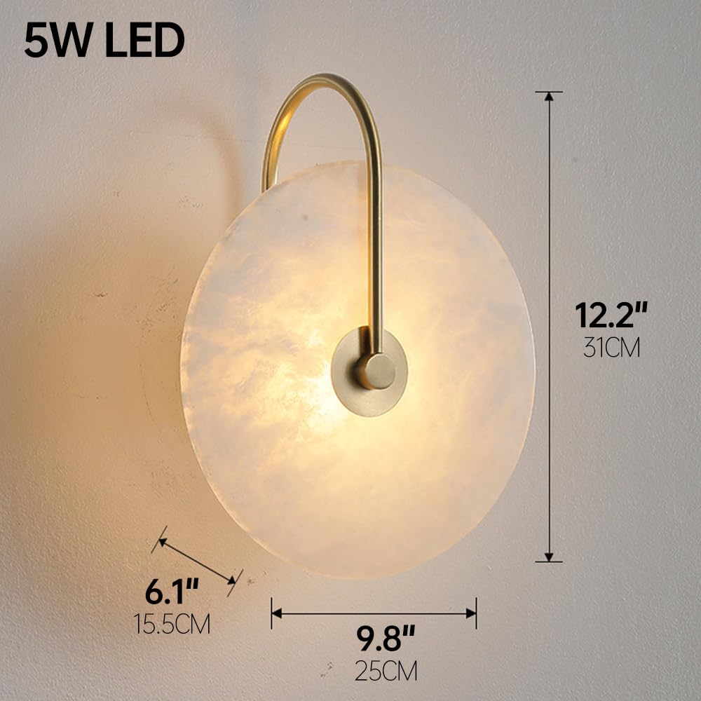 Apliques de Pared Modernos, lámpara de alabastro Redonda de latón, lámpara de mármol de Mediados de Siglo, Montaje en Piedra de mármol, tocador de baño, Accesorios de alabastro par