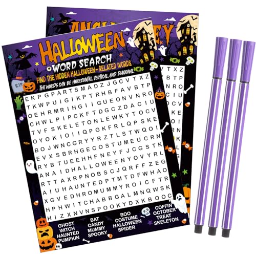 Capoda 41 Pcs Halloween Word Search Game Card Set Halloween