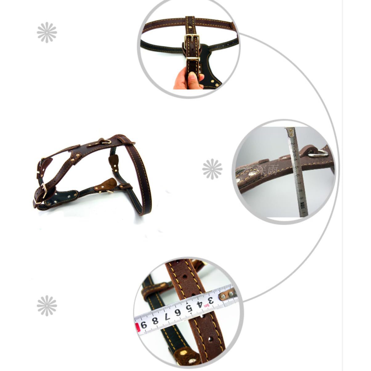 Pettorina per Cani in Pelle Bovina, Fascia Toracica Ampia, 85-90cm