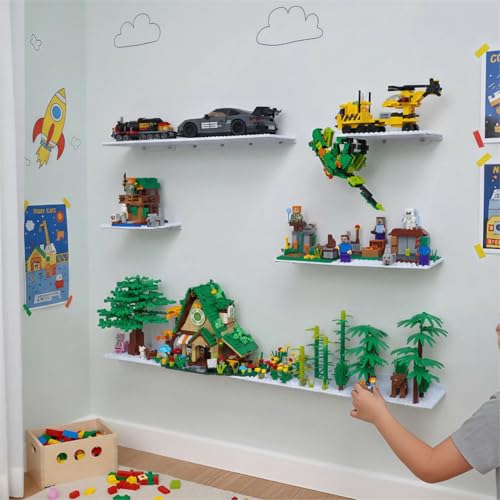 Image of LRANFOW 6 Pack Wall Display Shelves with Dual Sided Building Studs, 4x5 Inch Baseplate Shelf Compatible with Lego Building Bricks for Organized Storage & Modern Room Deco Builders Gift, 16x13 Studs