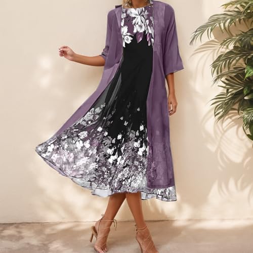 Womens Flowy Chiffon Floral Maxi Dresses with Jacket 2 Piece Set Summer Cocktail Wedding Guest Dresses2