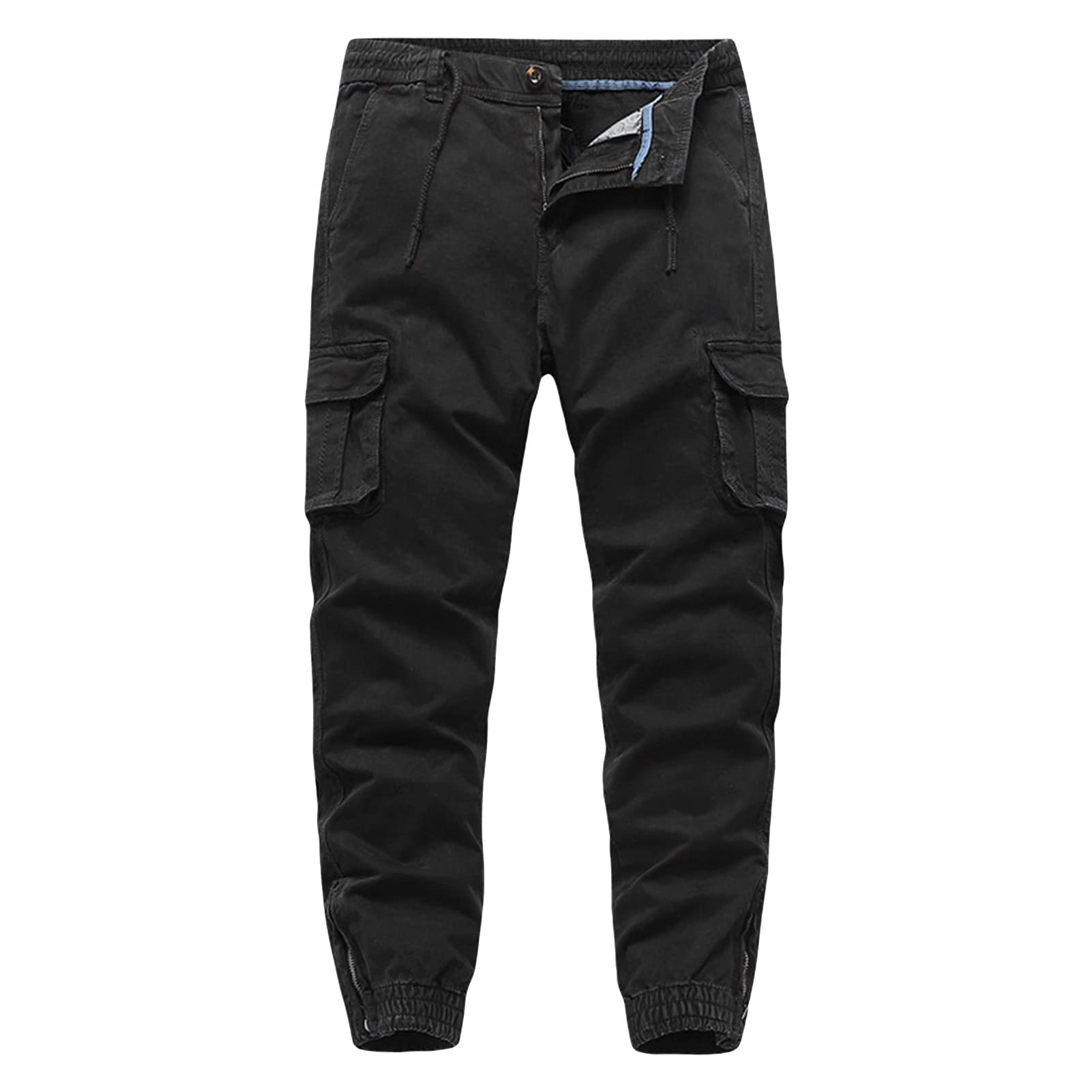 Maiyifu-GJ Men's Multi Pocket Jogger Sweatpants Elastic Waist Ankle Zip Cargo Pants Lightweight Casual Hiking Trousers (Black,38)