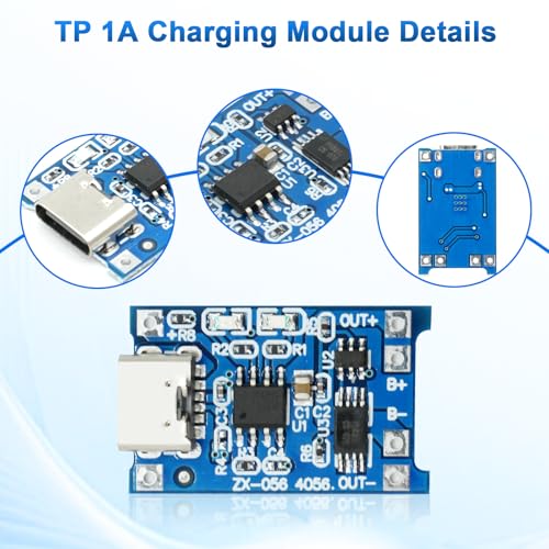RUIZHI 5 Stück TP Batterieladungs Modul, 5V 1A 18650 Lithium Batterieladegerät mit Typy-C Schnittstelle und LED Anzeigen Doppelten Schutzfunktionen für Li-Ion oder LiPo Einzelzellenbatterien