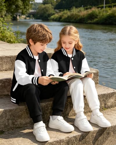 Image of Cromoncent Kids Varsity Baseball Jacket Colorblock Bomber Coat Unisex Boys Girls School Outwear, 18 Months - 14 Years