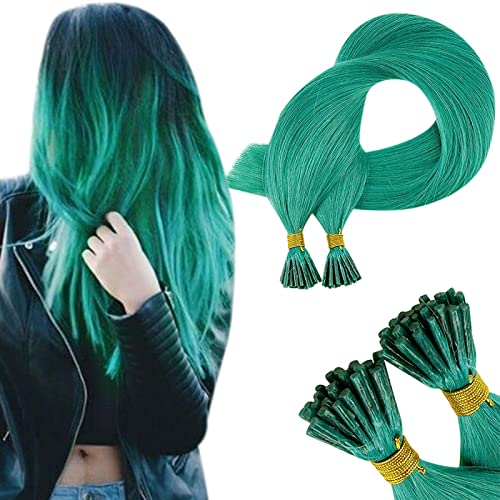 RUNATURE Stick I Tip Hair Extensions Real Human Hair Colored Teal PreBonded I Tip Hair Extensions Human Hair 14 Inch 20 Gram