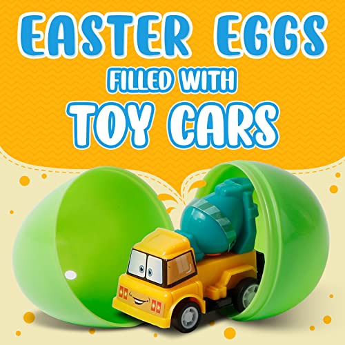 Zenbombs Party Favor Easter Eggs With Toys Inside 12 Prefilled Easter Eggs With Pull-Back Engineering Vehicles Easter Egg Hunt Kids Birthday Party Favor For Boys And Girls Over Age 3 Years Old #TOP3