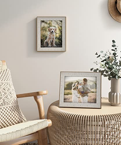 Sapowerntus 8X10 Picture Frame Boho White Wood Photo Frame, Modern Triangle Geometry Pattern With Real Glass, Bohemia Farmhouse Home Decor For Wall Hanging Tabletop, Family Wedding Gift For Mom #TOP1