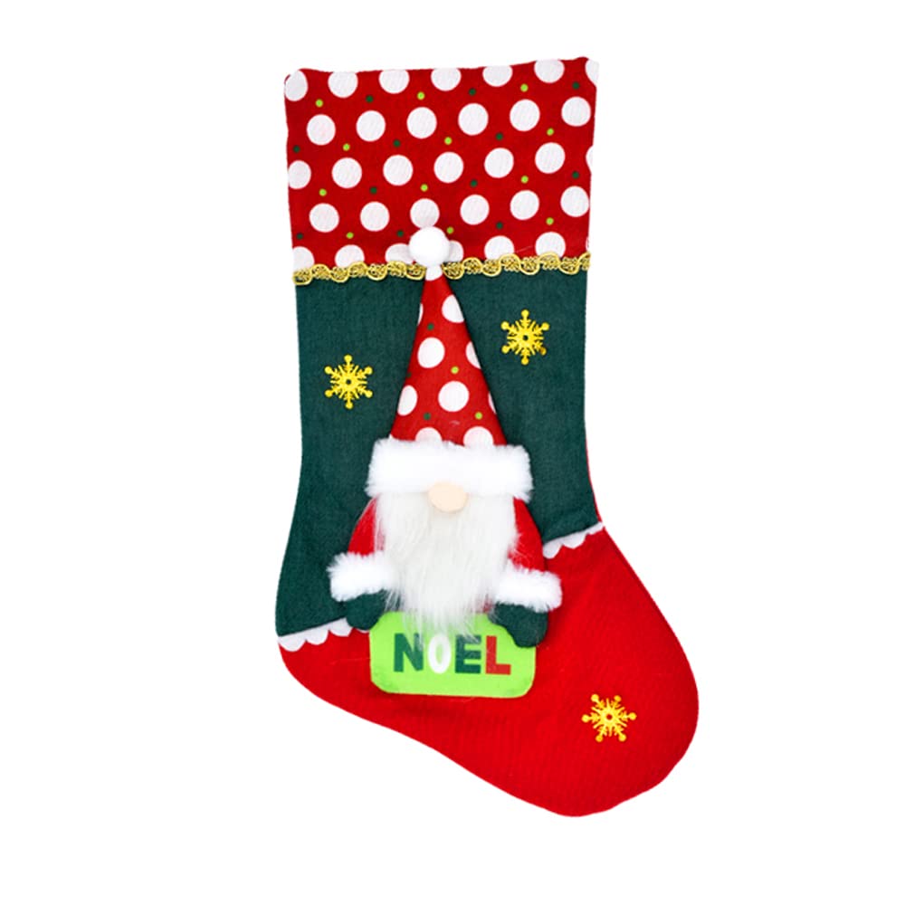 LeleCATChristmas Stocking, Swedish Tomte Gnomes Santa Elf 3D Plush with Faux Fur Cuff Christmas Decorations and Party Decoration (Red and Green)