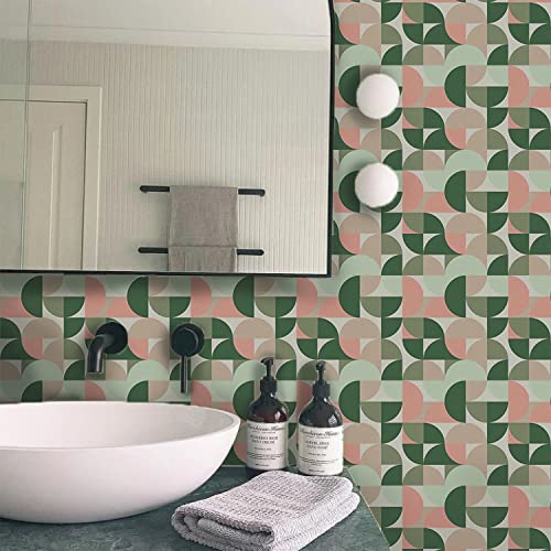 LiveInUrban 10pcs Thick Textured Peel and Stick Kitchen Backsplash Sticker, Self Adhesive Wall Tile Decal for Home Tiles Decor, Mid Century Modern Circles Pattern 7.87"X7.87"