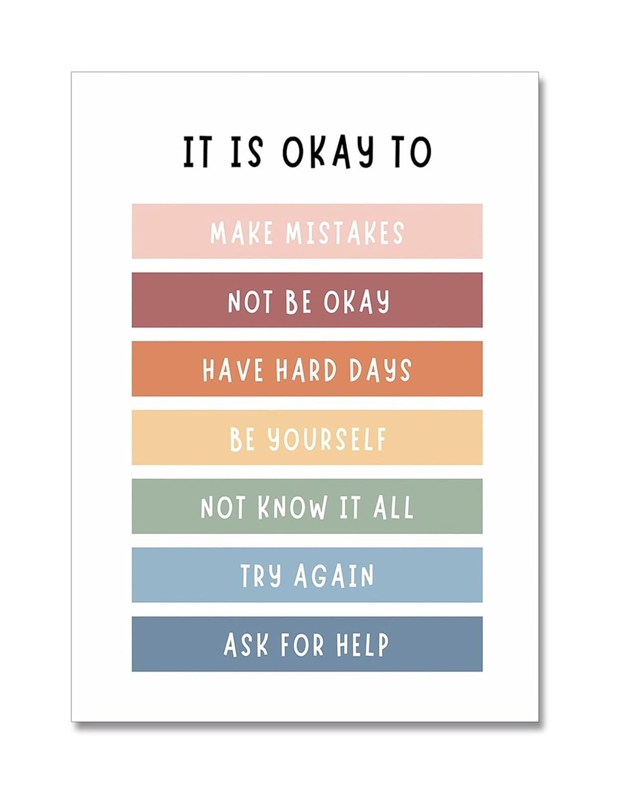 RNUMLIGH Boho Classroom Posters, Growth Mindset & Affirmations Quotes Wall-Art for Playroom Room Office Decor(Unframed,08X12inch(20X30cm))