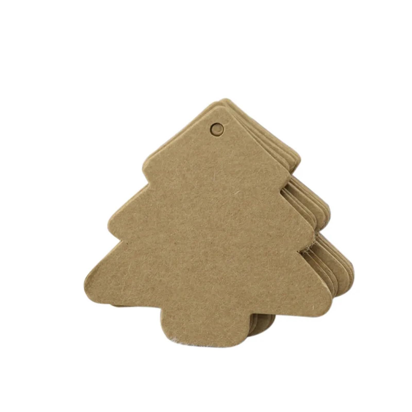 100Pcs Christmas Tree Kraft Paper Tags Vintage Blank Price Name for Gifts Wedding Party DIY Craft Hanging Hole for Wedding Favors(Brown)
