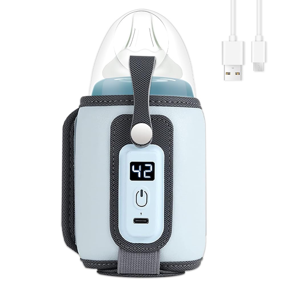 mizikuu Flaschenwärmer Baby, Tragbarer Babykostwärmer USB Schnell-Flaschenwärmer mit Genaue Einstellbare Temperatur Babyflaschenwärmer Erwärmen und Warmhalten von Babynahrung für Babyflaschen Blau