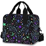 MNSRUU Insulated Lunch Bag - Deer Magic Skulls Lunch Box Tote Cooler Bag - Reusable, Leakproof with Adjustable Shoulder Strap - For Work, School