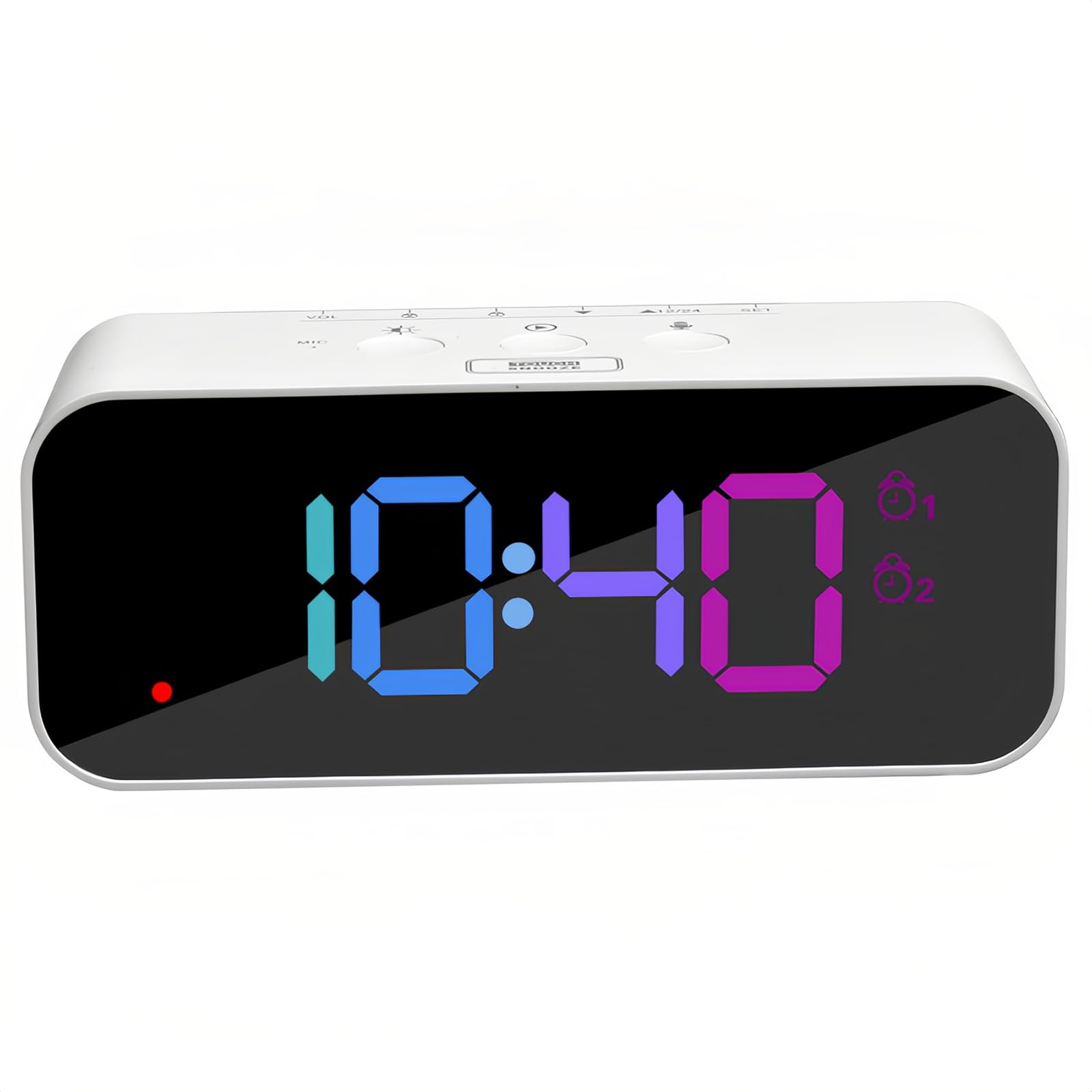 Orologio digitale con display RGB a colori, controllo vocale, multifunzione, LED, registrazione vocale, sveglia, retroilluminazione regolabile, funzione snooze 12/24 ore, presa per