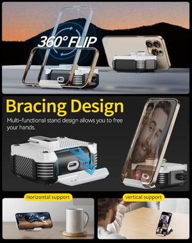 Image of Pohgelan for AirPods Pro 3 Case with Safety Lock-White | Carbon Fiber Texture Cover,Magnetic Automatic Lock with Cleaning Kit&Keychain,Compatible with Magsafe