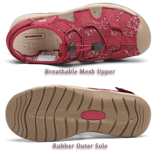 Dannto Women's Sport Sandals Close Toe Hiking Walking Water Shoes,Red,11 by Dannto - Used condition - Image 4