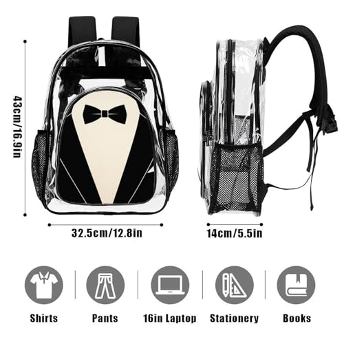Travel Laptop Backpacks Bow Tie Tuxedo (2) Large Bookbags See Through Bag Transparent Backpack Waterproof Clear Bag3