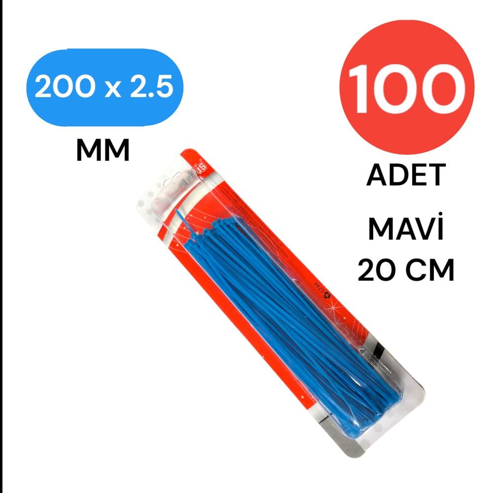 Tek-İş Mavi Plastik Kablo Bağı | 200mm x 2.5mm | 100 Adet | Cırt Kelepçe Seti | Kablo ve Tel Düzenleme Çözümü