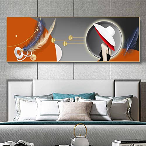 Toile peinture plume géométrique KEBIA affiche nordique décoration murale maison 40x120cm