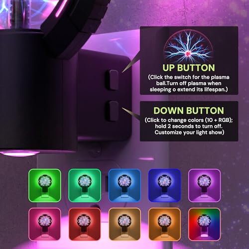 Image of L LOHAS LED Plug-in Night Light for Kids, Color Changing Globe Plasma Lamp, Tesla Coil Bulb Static Electricity in a Vacuum Pressurized Glass Globe for Hands-On STEM Learning,Parties, Decorations, Prop