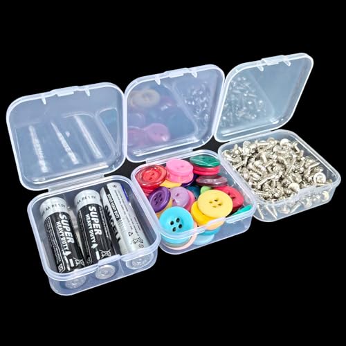 Image of Goodma 100 Pieces Square Mini Clear Plastic Storage Box 2.16x2.16x0.79 in | Empty, Hinged Lids, For Small Items, Craft Projects